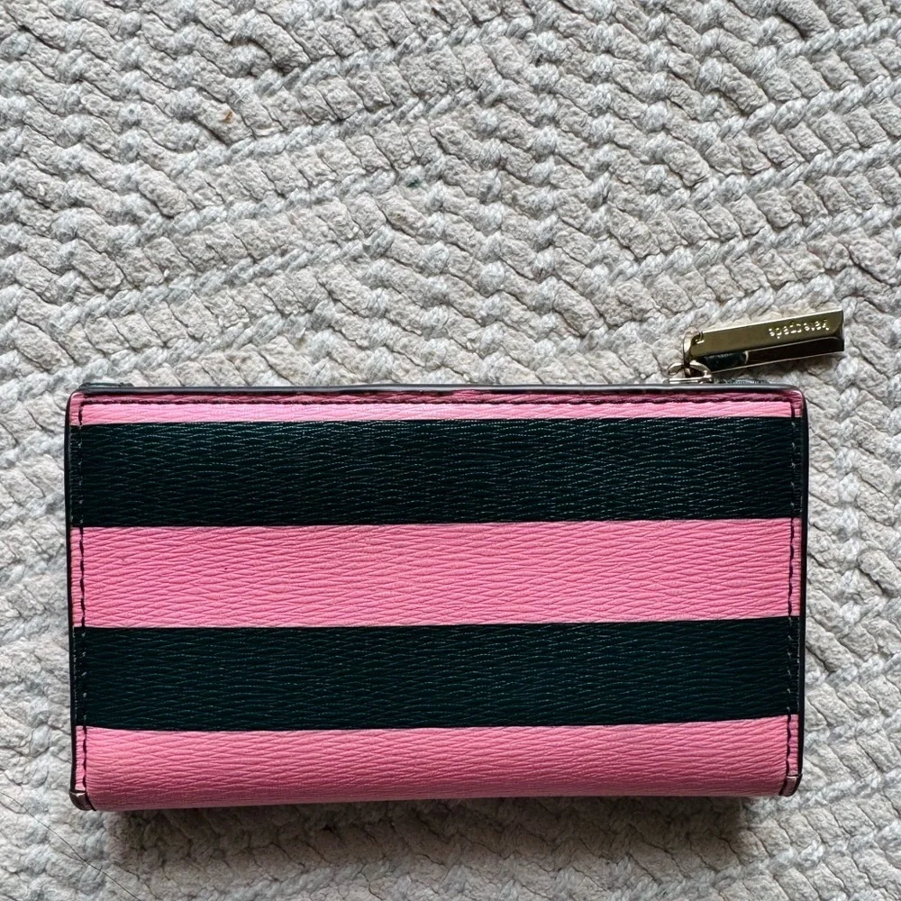 Kate Spade Sylvia Pink and Green Stripe Bifold Wallet